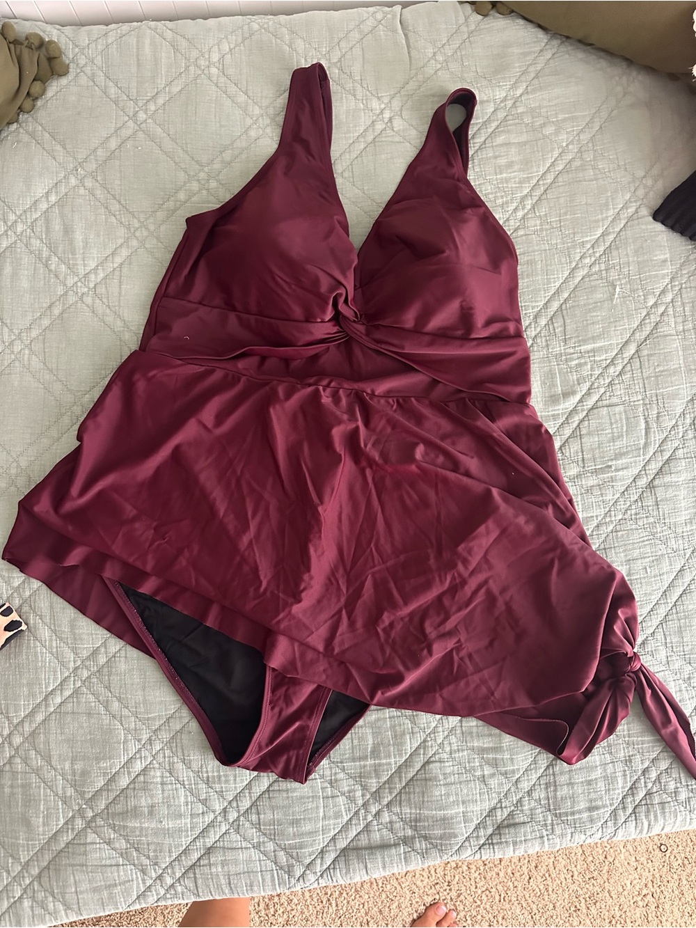 torrid burgundy Twist-Front Asymmetrical One-Piece Swimdress Size 2